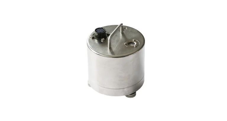 TELLUS-2s local seismic monitoring sensor by Lunitek, housed in an IP67 AISI316 stainless steel casing for harsh environment testing.