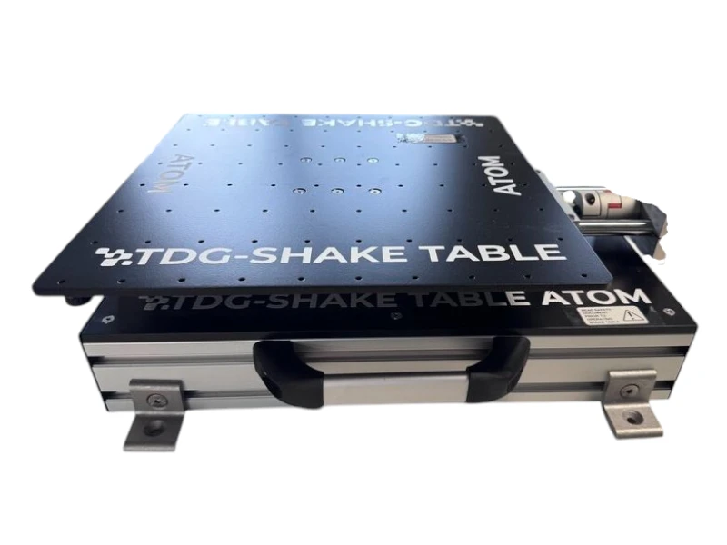 CE certified ATOM-40 portable earthquake simulation table used for structural mechanics testing, accelerometer calibration, and university research.