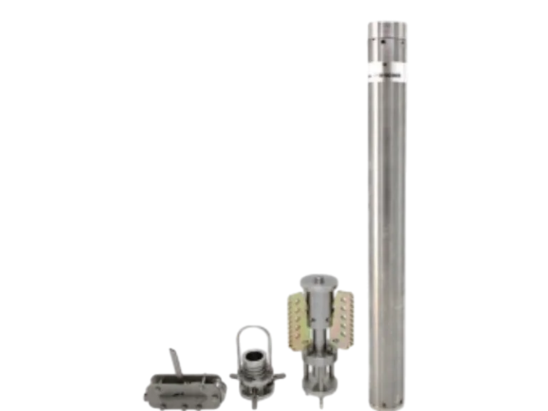 GL-CS60B downhole broadband seismometer featuring a heavy-duty, small-diameter stainless steel cylinder housing designed for deep-well geological monitoring.