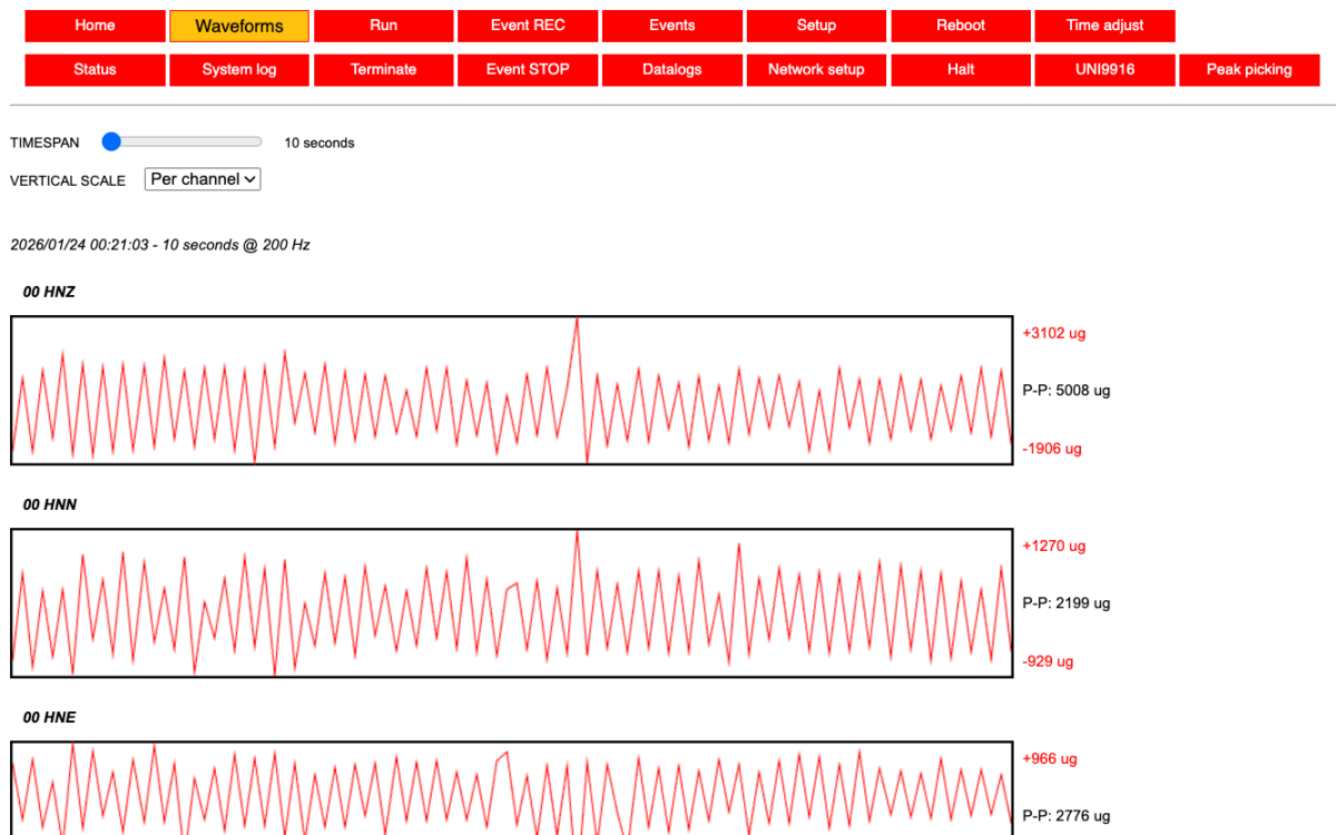 QUAKELY-PRO-HD accelerograph interface and deployment reference image