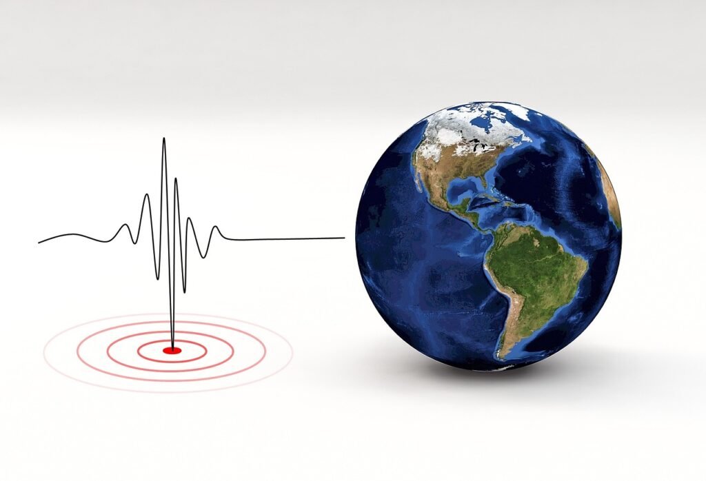 Seismograph trace representing on-site earthquake detection and automated safety response