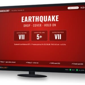 QuakeAlert™ full-screen earthquake alarm with expected MMI, JMA and PEIS intensity