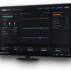 QuakeAlert™ on-site earthquake early warning device with 8 in touchscreen showing live monitoring